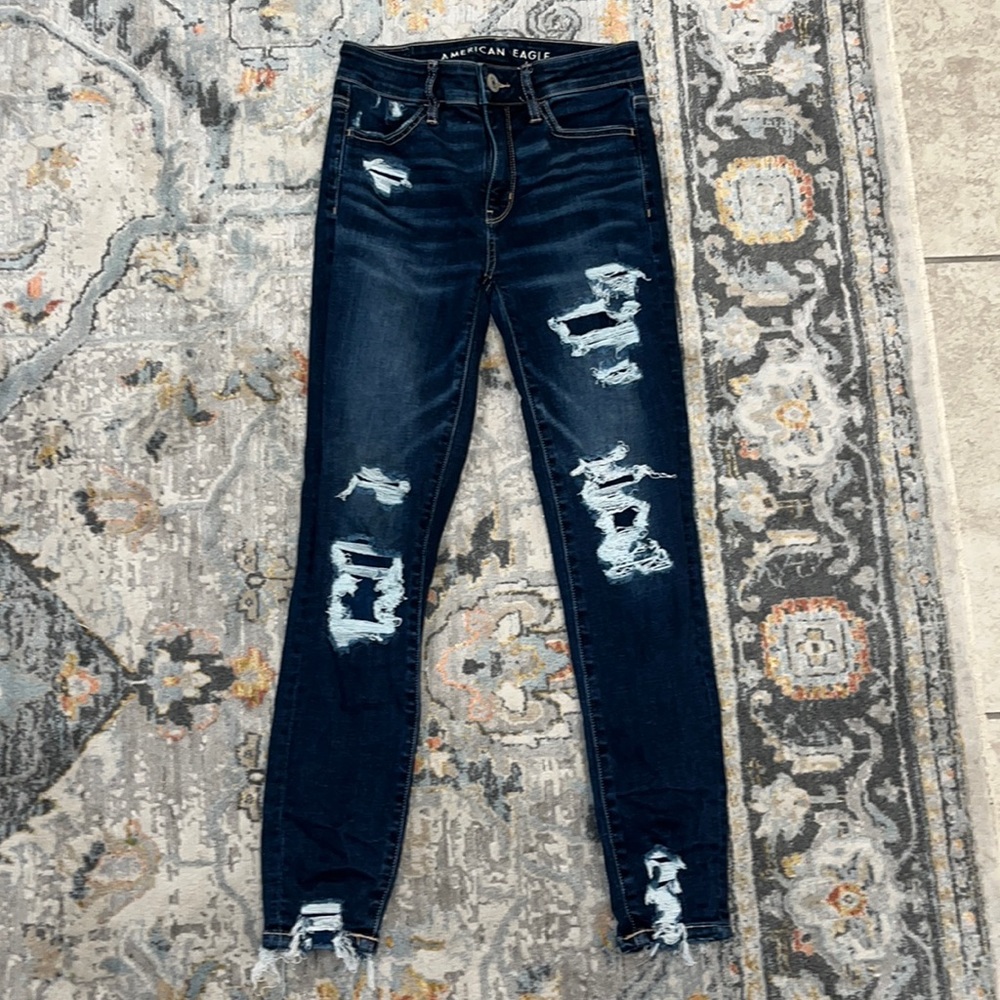 American Eagle patched high rise jeggings